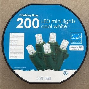 NEW Holiday Time 200 LED Cool White Mini Christmas Lights Reel Indoor Outdoor